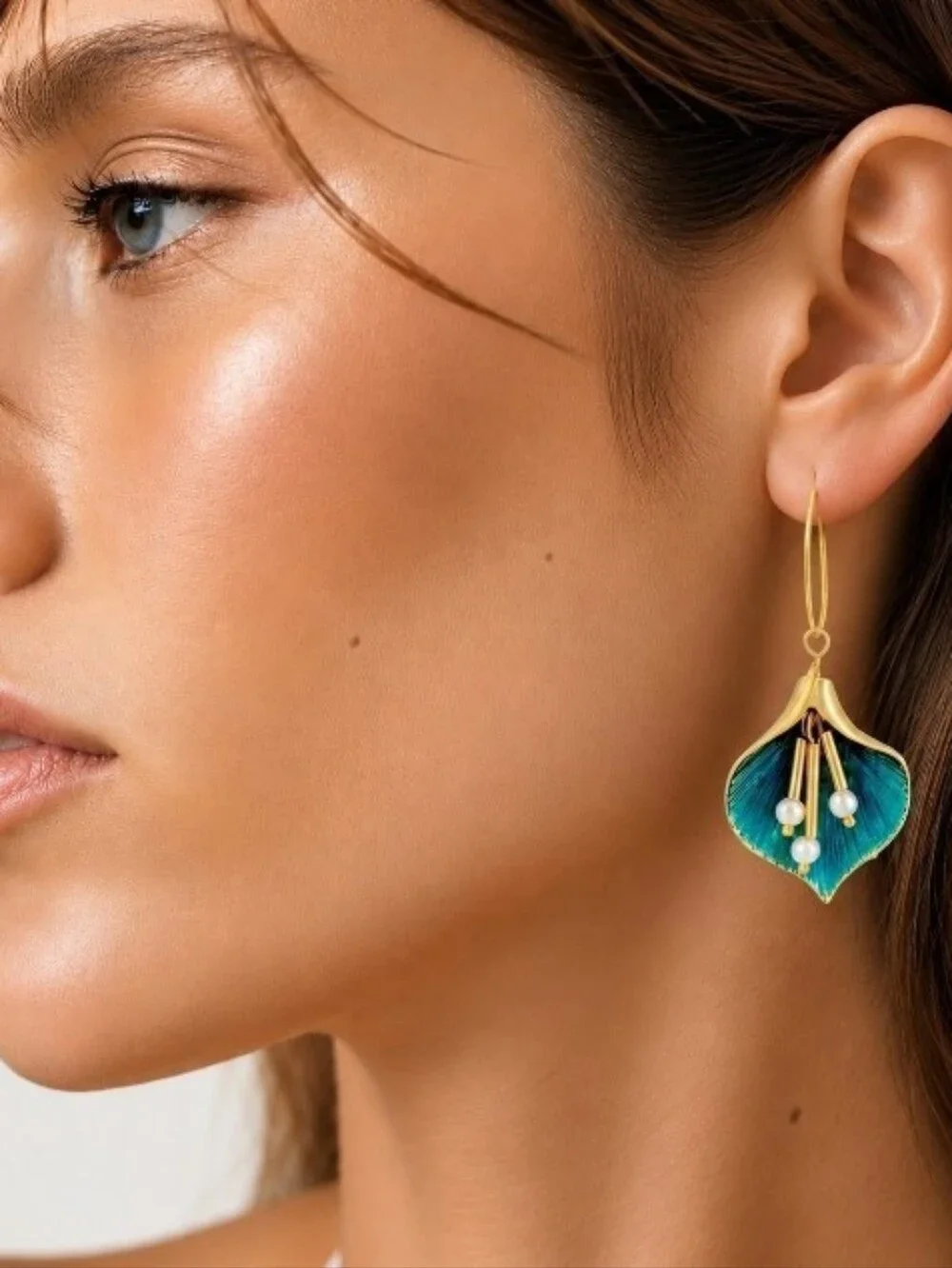 Gingko Leaf Earrings Gold Teal